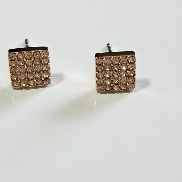 *Sale* Fossil Rose Gold Tone Square Earrings With Clear Rhinestone Accents - Picture 12 of 12